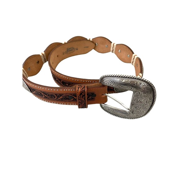 JUSTIN LEATHER WESTERN BELT VINTAGE C10114 SIZE 30 TAN / NATURAL GENTLY USED! - Picture 1 of 7